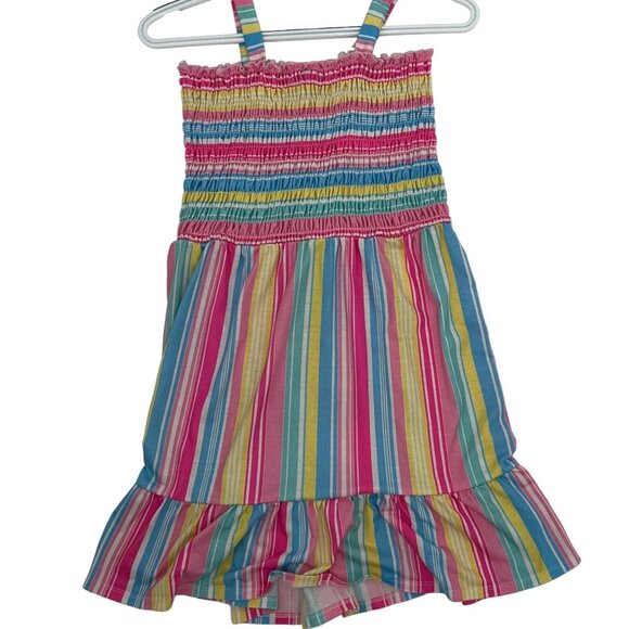Girls Colorful Striped Smocked Bodice Dress With Ruffle Hem Size XL - Picture 2 of 5